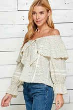 Ivory Floral Print Tie Detailed Off Shoulder Top