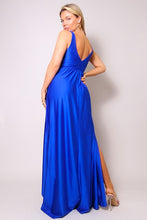 Royal Blue Sleeveless Deep V Side Slit Maxi Gown