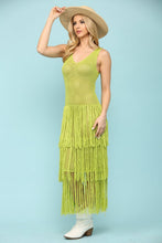Sage Knit Layered Fringe Long Dress