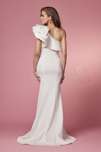 White One Shoulder Ruffle Overlay Trumpet Long Gown
