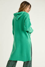 Green Mid Length Hoodie Button Down Cardigan