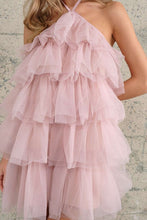Nude Halter Neck Tulle Ruffle Mini Dress
