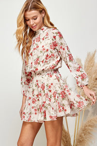 Ivory Floral Floral Print Ruffled Mini Skirt