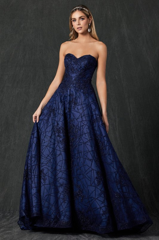Navy Blue Arm Bands With Embroidered Lace Ball Gown