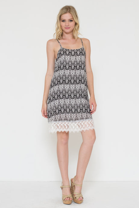 Lace Bottom Lining Pattern Printed Dress