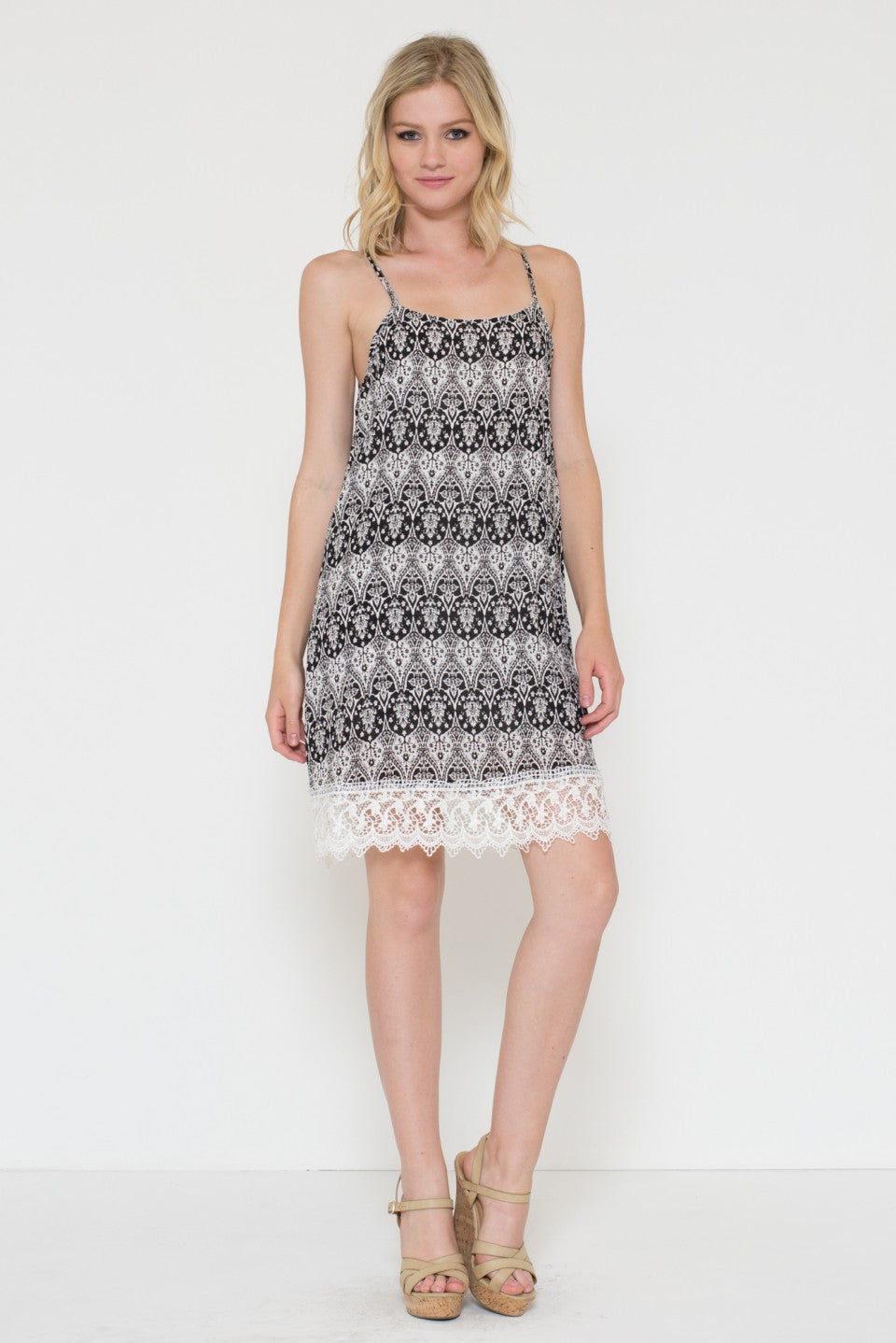 Lace Bottom Lining Pattern Printed Dress