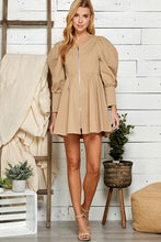 Taupe Zippered Front Cuff Sleeve Mini Dress