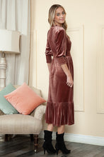 Rust Velvet Three Quarter Sleeve Midi Dress
