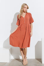 Rust V Neck Button Up Midi Dress With Self Tie