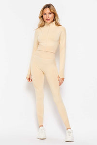 Nude Honey Comb Active Cropped Jacket Leggings Set