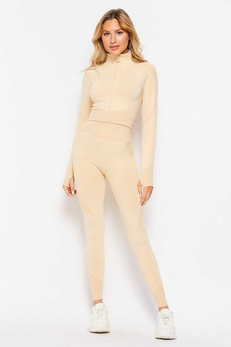 Nude Honey Comb Active Cropped Jacket Leggings Set