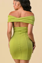 Green Apple French Terry Off Shoulder Dress