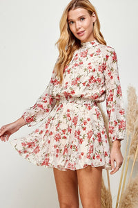 Ivory Floral Floral Print Ruffled Mini Skirt