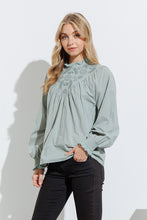 Sage Yoke Blouse With Scallop Edge Detail