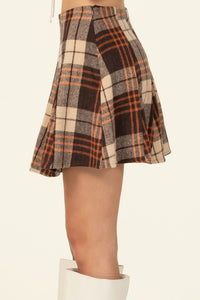 Brown Maybe Baby Checkered Skater Mini Skirt
