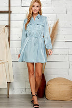 Light Blue Satin Button Down Waist Tie Dress