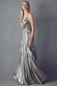 Charcoal Pleated V-neck Prom Evening Dress