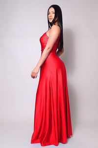 Red Spaghetti Strap V Neck Bodycon Maxi Dress