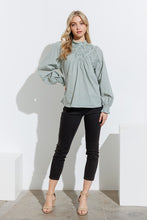 Sage Yoke Blouse With Scallop Edge Detail