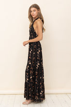 Black Floral Maxi Dress With Ruffle Details