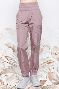 Mauve Wide Smocking Waist Band Active Parachute Jogger