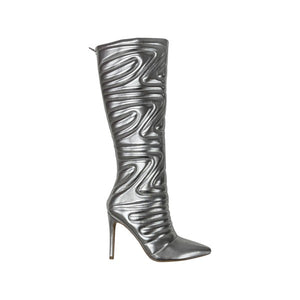 Silver Curvy Quilted Pu Boot Skinny High Heel