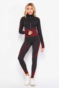 Red Honey Comb Active Cropped Jacket Leggings Set
