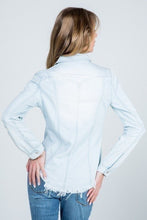 Light Denim Destroyed Slim Denim Shirt