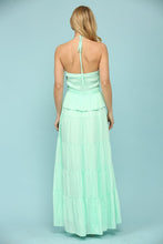 Mint Shiny Woven Halter Neck Strap Key Hole Front Midi