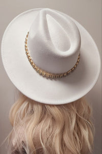 White Rhinestone Trim Panama Fashion Hat Fedora Hat