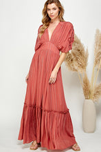 Copper Ruched Tiered V Neck Lurex Insert Maxi Dress