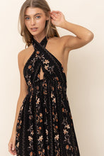 Black Floral Maxi Dress With Ruffle Details
