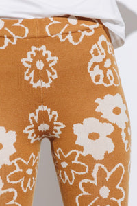 Mustard Daisy Print Sweater Knit Pants
