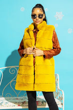 Mustard Long Furry Tiered High Neck Puffer Vest