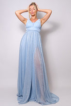 Light Blue Sleeveless Deep V Glitter Ice Queen Maxi Dress