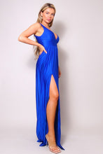 Royal Blue Sleeveless Deep V Side Slit Maxi Gown