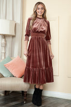 Rust Velvet Three Quarter Sleeve Midi Dress