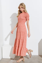 Burnt Orange Smocked Bodice Tiered Maxi Dress