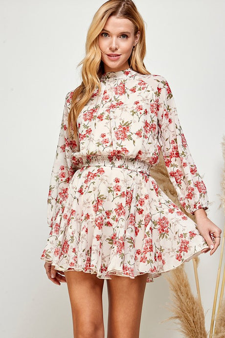 Ivory Floral Floral Print Ruffled Mini Skirt