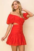Tomato Red Women's Puff Sleeve Mini Dress