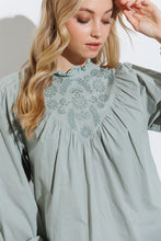Sage Yoke Blouse With Scallop Edge Detail
