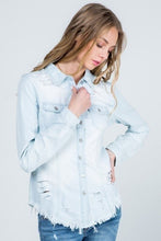 Light Denim Destroyed Slim Denim Shirt