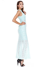 White on Light Blue Full Lace Long Dress