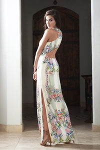 Symmetrical Flower Printed Long Dress